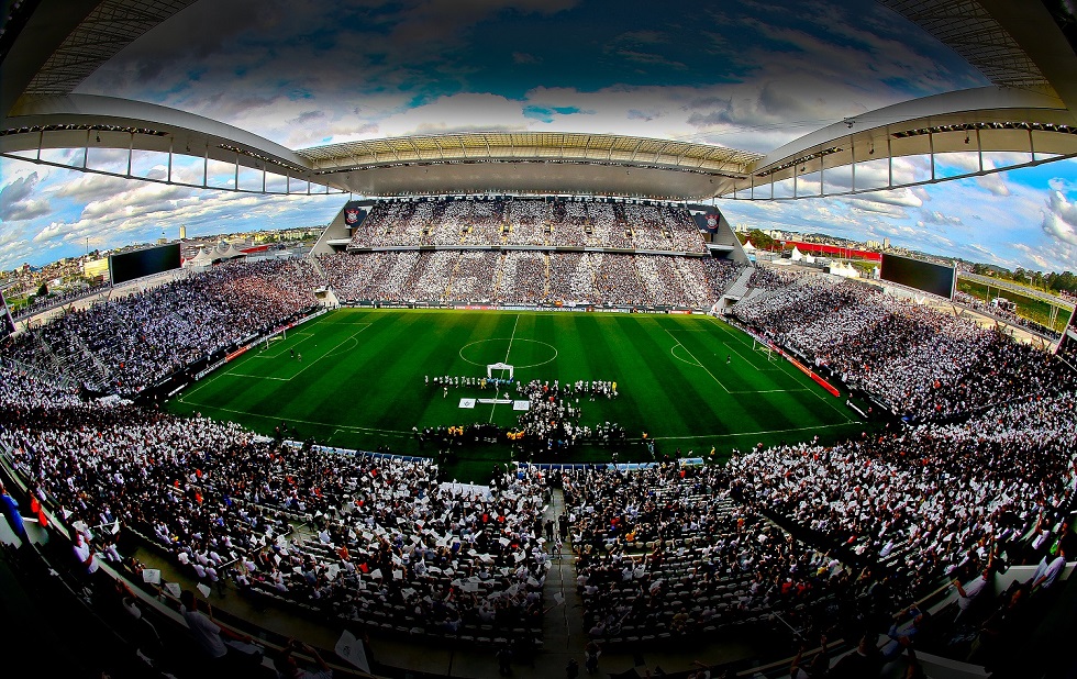 Imagem aérea da Arena Corinthians. Crédito da foto: Divulgação/SCCP