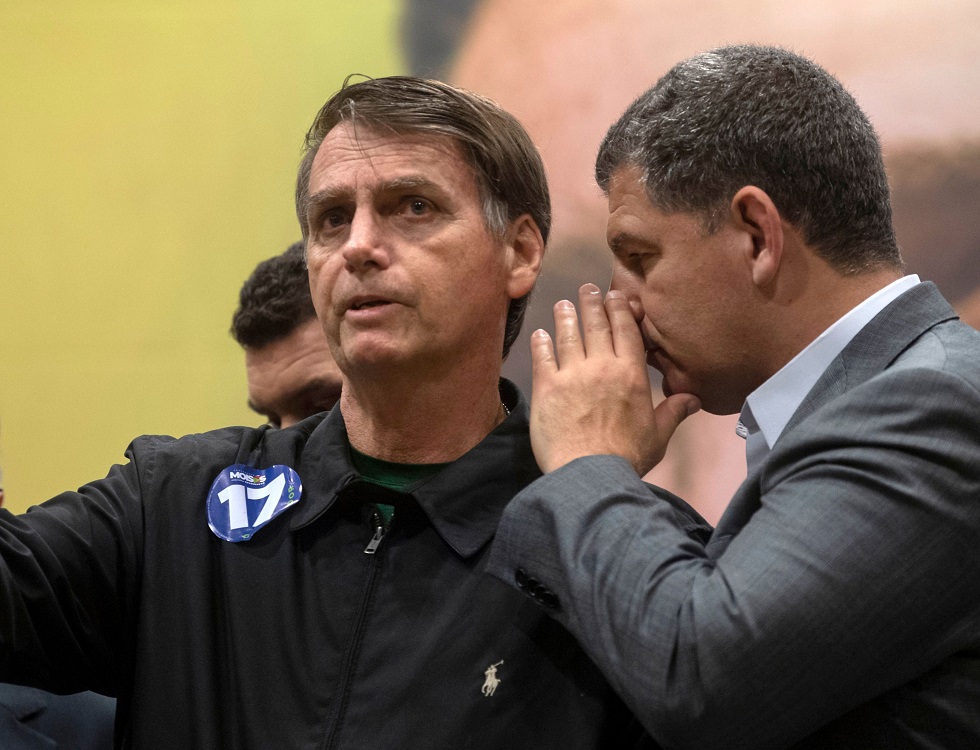 Jair Bolsonaro e Gustavo Bebbiano. Crédito da Foto: Arquivo AFP / Mauro Pimentel (11/10/2018)