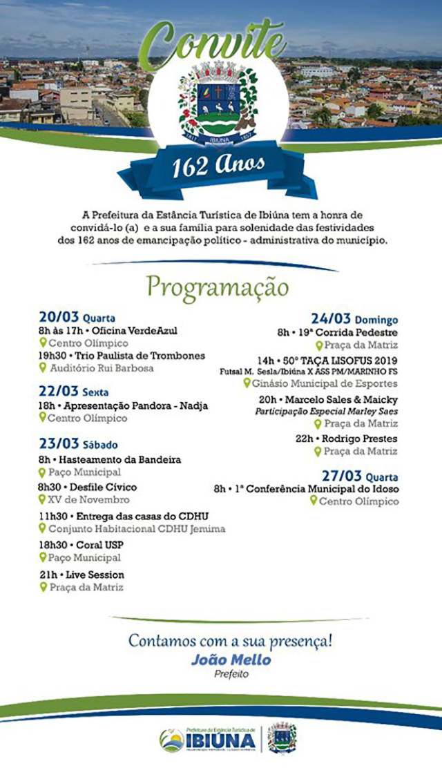 Programação do aniversário de Ibiúna