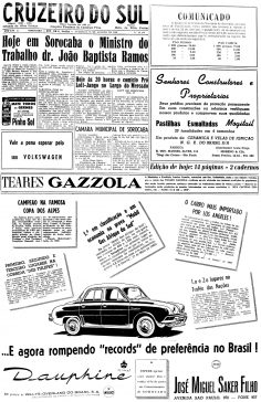 Capa do Jornal Cruzeiro do Sul que circulou no dia 21 de agosto de 1960