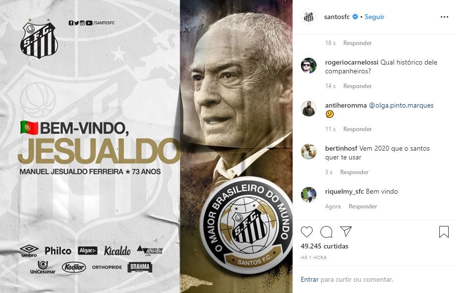 Santos confirma contratação do técnico português Jesualdo Ferreira
