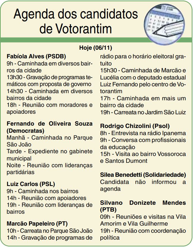 Confira a agenda dos candidatos a prefeito em Sorocaba e Votorantim